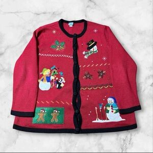 Vintage Ugly Christmas Cardigan Sweater Womens XL Red